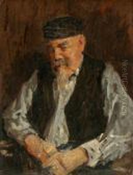 Hombre Con Chaleco Y Gorra.
 Oleo Sobre Carton. 47,5 X 36 Cms Oil Painting by Pere Ysern Y Alie