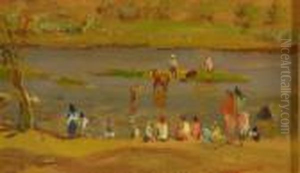 Calura - La Vacca Nell'arroyo Oil Painting by Luigi Zago