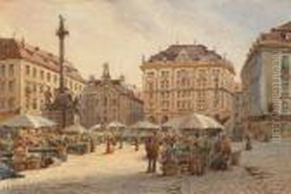 Markt Am Hof In Wien Oil Painting by Karl Wenzel Zajicek