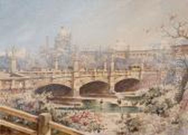 Die Elisabethbrucke Mit Blick Auf Die Karlskirche Oil Painting by Karl Wenzel Zajicek