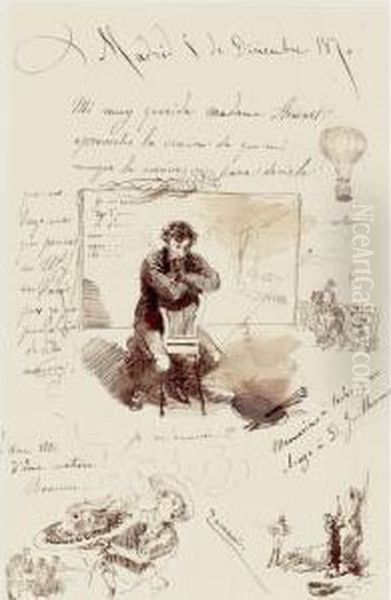 Self-portrait And Other Sketches Oil Painting by Eduardo Zamacois y Zabala