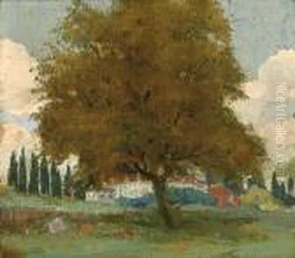 Schlos Hinter Baumen Oil Painting by Vittore Zanetti Zilla