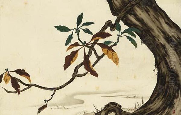 Oak Tree By A River Oil Painting by Zeshin Shibata