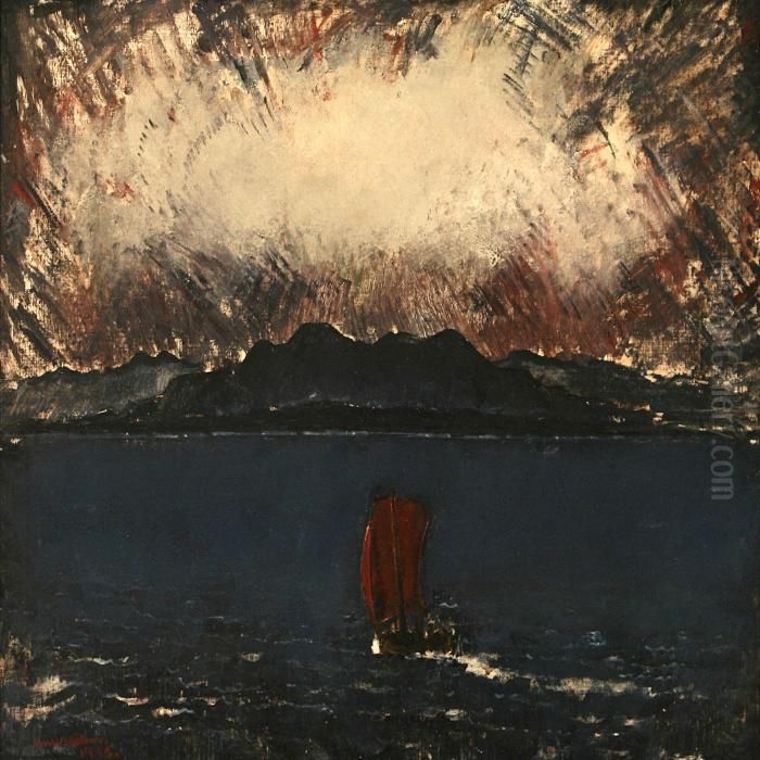 Sailing Ship At The Sea, 
Sunrise Oil Painting by Ernst Zeuthen