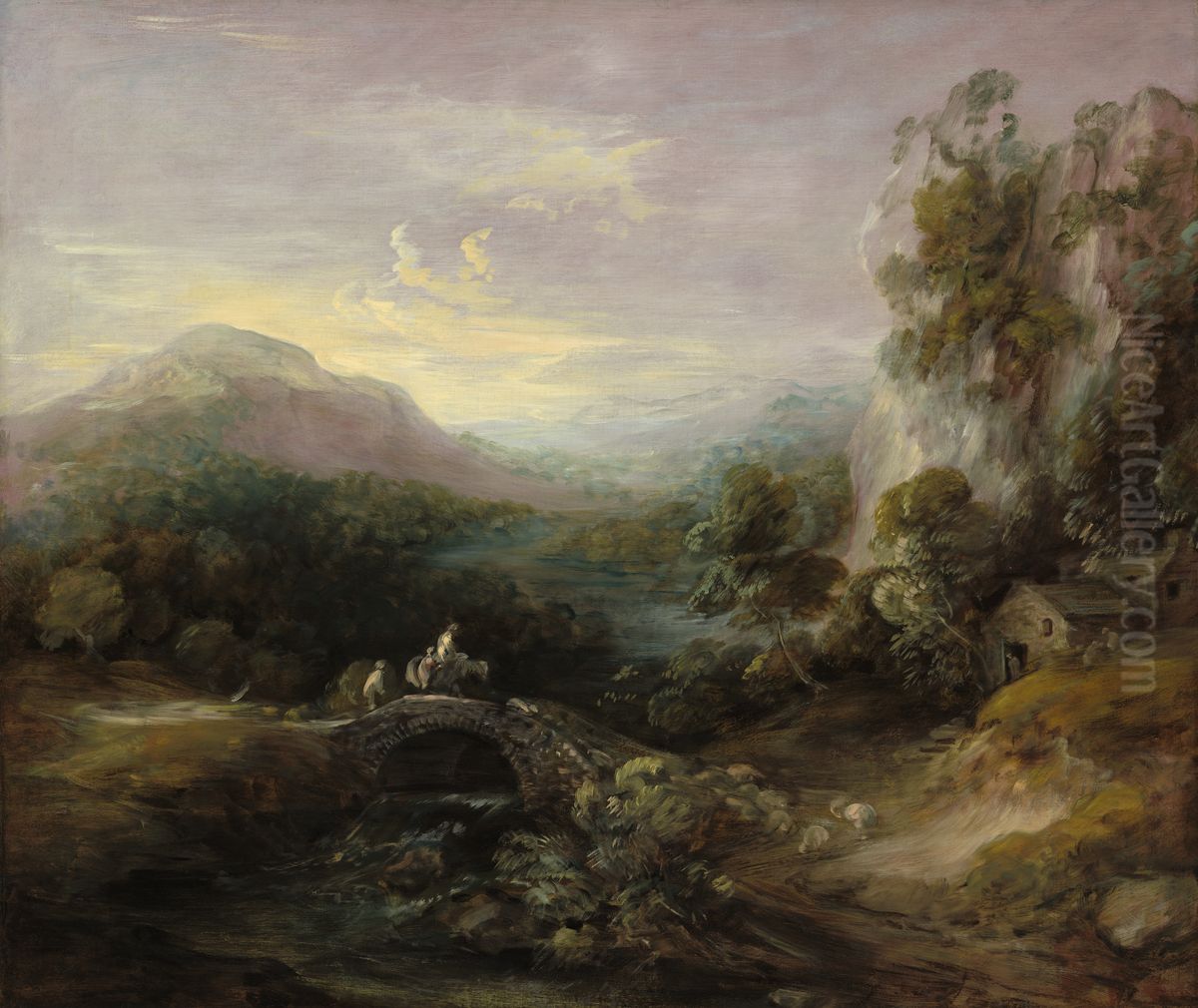 Mountain Landscape with Bridge Oil Painting by Thomas Gainsborough
