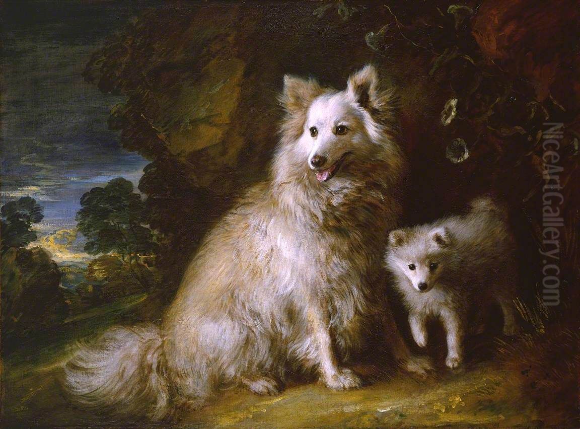 Pomeranian Bitch and Puppy Oil Painting by Thomas Gainsborough