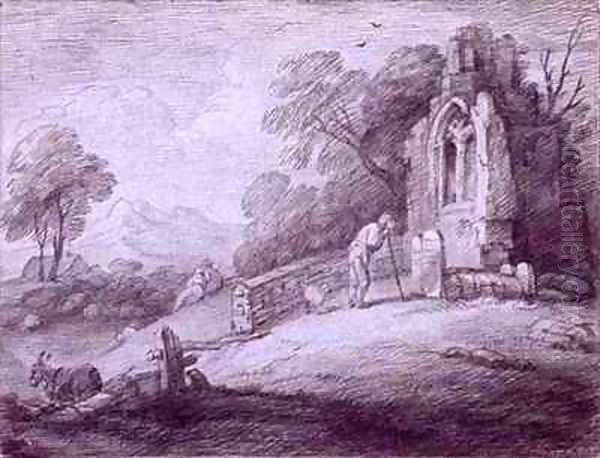 Churchyard with Figure Contemplating Tombstone Oil Painting by Thomas Gainsborough