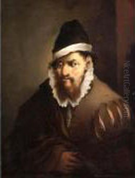 Portrait Of A Bearded Gentleman, Half Length Wearing A Brown Jacket And Hat Oil Painting by Januarius Zick