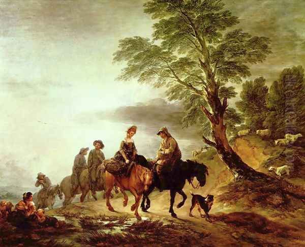 Open Landscape with Mounted Peasants Oil Painting by Thomas Gainsborough