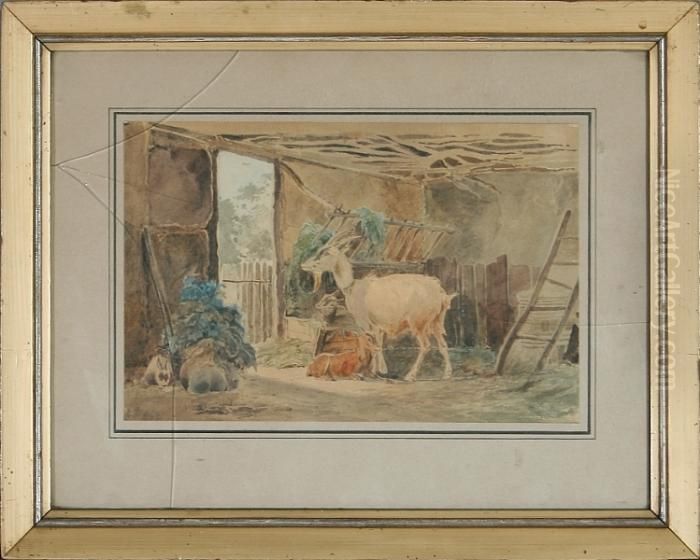 Rabbits And Goats In A Shed Oil Painting by Wilhelm Zillen
