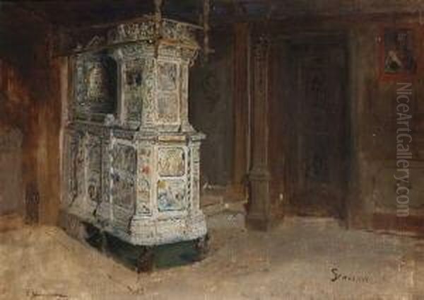 Bauernstube Mit
 Kachelofen. Oil Painting by Ernst Karl Georg Zimmermann