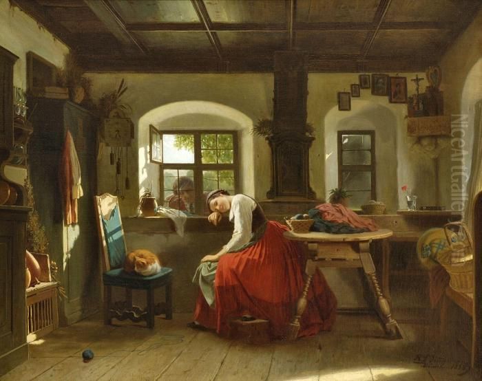 Der Verehrer Am Fenster Oil Painting by Reinhard Sebastian Zimmermann