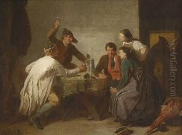 Heitere Gesellschaft In Der
 Wirtsstube. Oil Painting by Reinhard Sebastian Zimmermann
