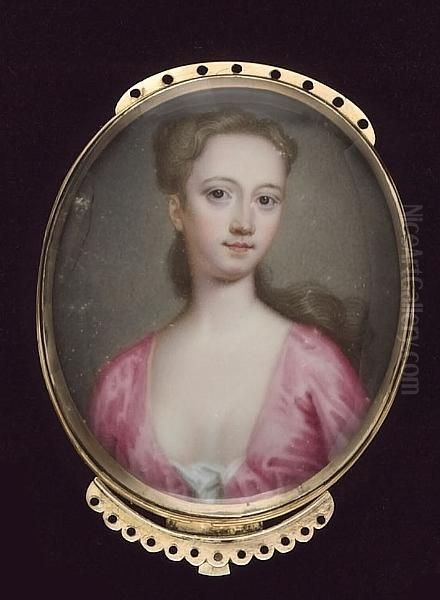 A Lady, Wearing Decollete Pink 
Dress And White Underslip, Her Hair Falling Over Her Left Shoulder Oil Painting by Christian Friedrich Zincke