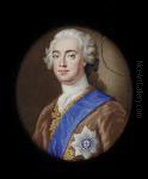 A Nobleman, Probably William 
Bentinck, 2nd Duke Of Portland (1709-62), Wearing Light Brown Velvet 
Coat With Gold Embroidered Border, Blue Sash And And Breast Star Of The 
Order Of The Garter, His Hair Powdered And Worn Oil Painting by Christian Friedrich Zincke
