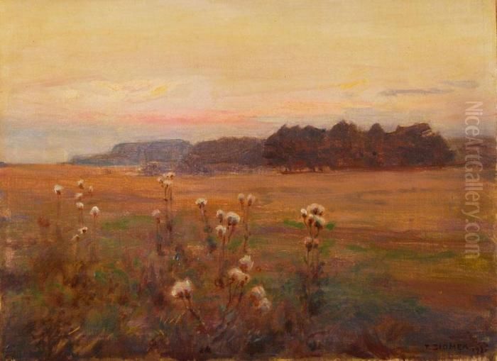 Pejzaz Z Ostami Oil Painting by Teodor Ziomek