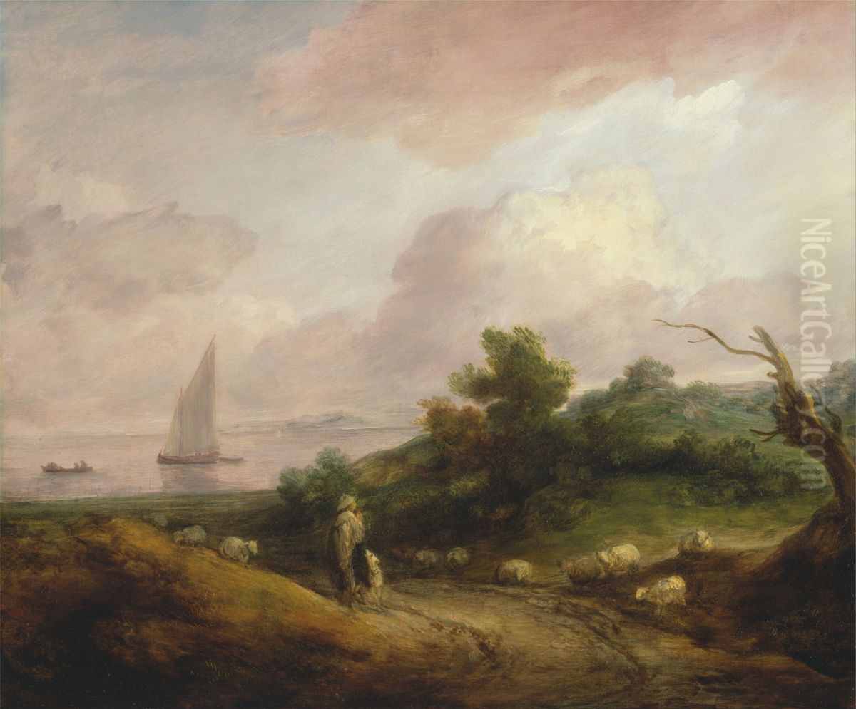 Coastal Landscape with a Shepherd and his Flock Oil Painting by Thomas Gainsborough