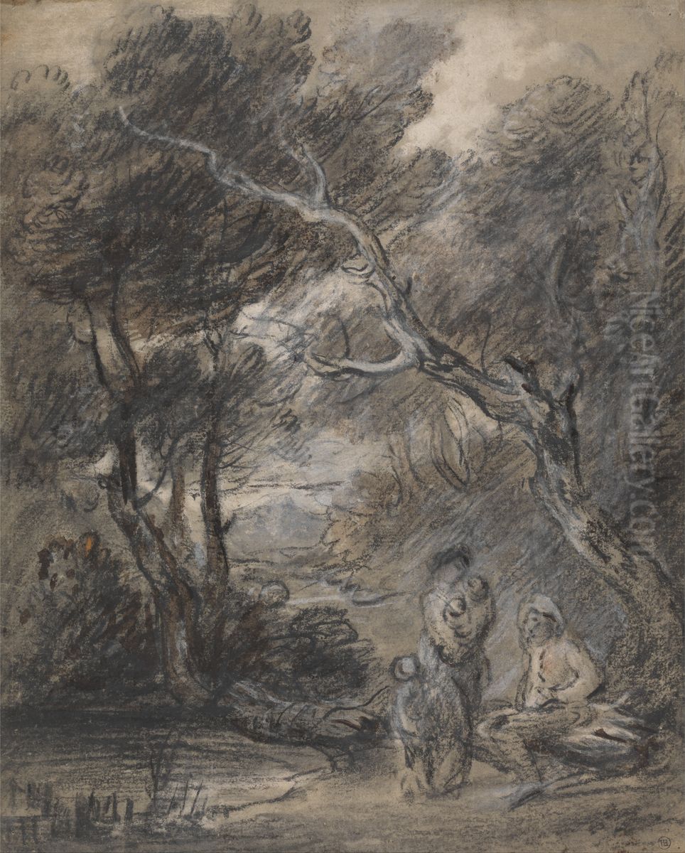Wooded Landscape with Figures Oil Painting by Thomas Gainsborough