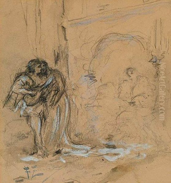 Szkic Kompozycji Z Grajacym Na Gitarze Oil Painting by Franciszek Zmurko