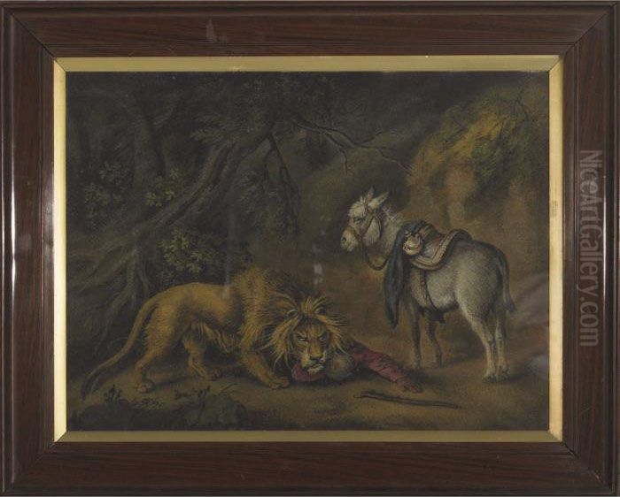 Fable Of A Lion Attacking A Traveller Oil Painting by Benjamin Zobel