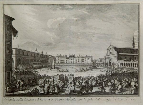 Veduta Della Chiesa E Piazza Di 
S. Maria Novella Con La Fiesta Della Corsa De Cocchi. Xviiie Oil Painting by Giuseppe Zocchi