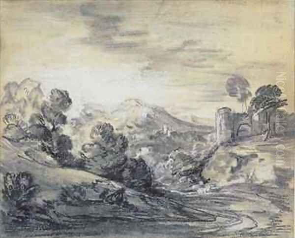 Wooded Landscape with Castle Oil Painting by Thomas Gainsborough