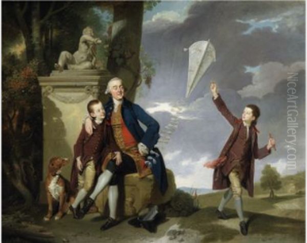 Portrait Of George Fitzgerald With His Sons George And Charles Oil Painting by Johann Zoffany