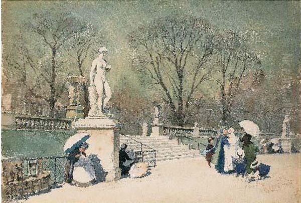 Le Jardin Du Luxembourg : Escalier De Fleurus - Venus Au Oil Painting by Jean Henri Zuber