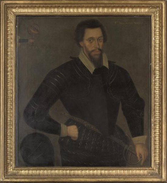 Portrait Of A Gentleman, 
Traditionally Identified As Sir Maximisian Norris, Half-length, In 
Armour, His Hand On The Hilt Of His Sword, With His Insignia To The 
Upper Left Oil Painting by Federico Zuccari