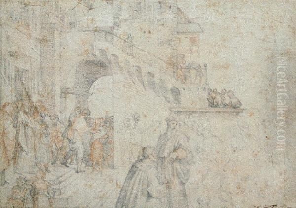 Figures In A Countryard Oil Painting by Federico Zuccaro