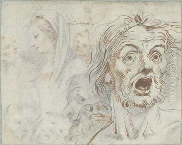 A Man Screaming, And Studies Of 
The Virgin And Other Figures; And Aportrait Of A Man, And The Madonna 
And Child Oil Painting by Federico Zuccaro