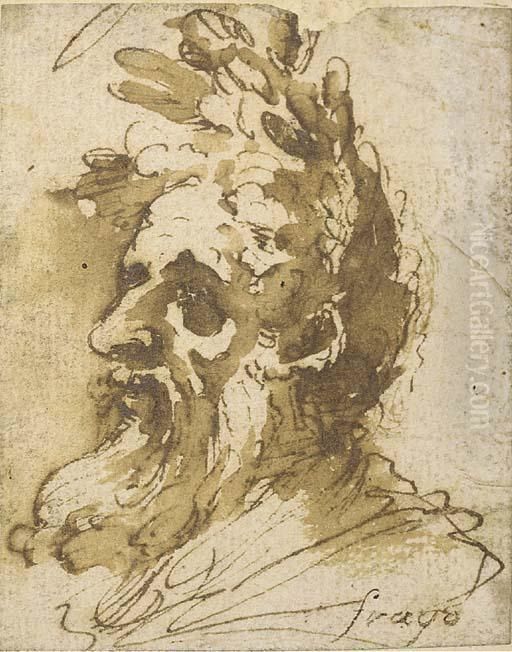 Tete D'homme Barbu Et Couronne De Lauriers Oil Painting by Taddeo Zuccaro