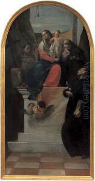Madonna Col Bambino In Trono Tra
 I Santi Francesco, Antonio Da Padova E Gaetano Da Thiens Oil Painting by Francesco Zugno