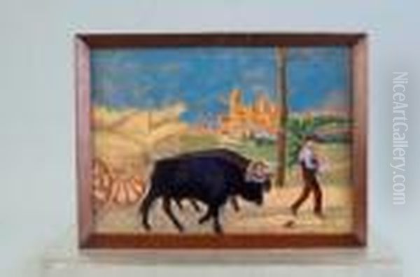 Placa De Ceramica Con Decoracion De Cuenca O Arista Y Esmaltespintados. Oil Painting by Daniel Zuloaga Boneta