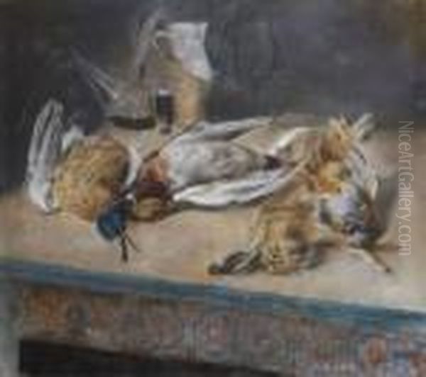 Bodegon De Caza Y Azulejos Oil Painting by Daniel Zuloaga Boneta