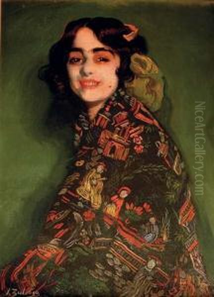 Candida Con Manton Chinesco Oil Painting by Ignacio Zuloaga Y Zabaleta