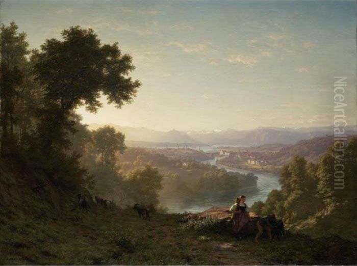 Blick Auf Luzern Vom Stollberg 
 View On Lucerne From The Stollberg Oil Painting by Robert Zund