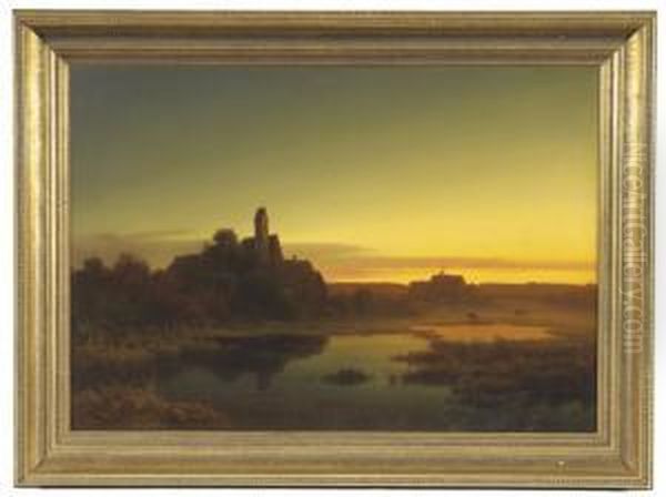Abendstimmung Im Dachauer Moos Oil Painting by Anton Georg Zwengauer