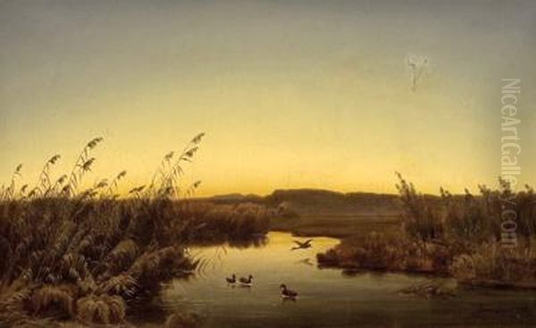Abendstimmung Am Ufer Oil Painting by Anton Georg Zwengauer