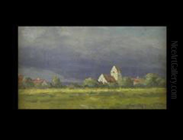Aufziehendes Gewitter Uber Dorf Oil Painting by Anton Georg Zwengauer