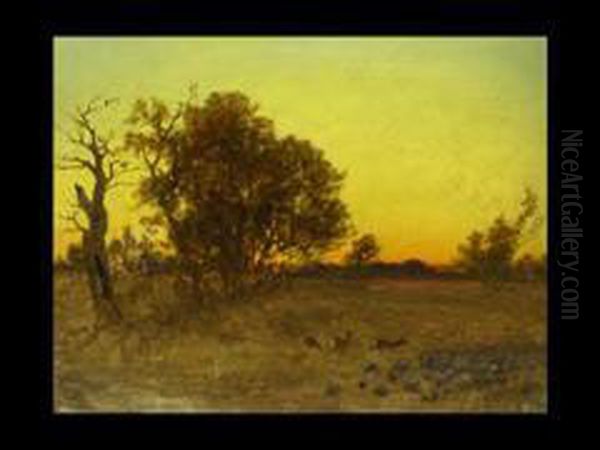 Abendstimmung Mit Rehen Oil Painting by Anton Georg Zwengauer