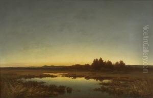 Sonnenuntergang Am Maisinger
 See. Oil Painting by Anton Georg Zwengauer