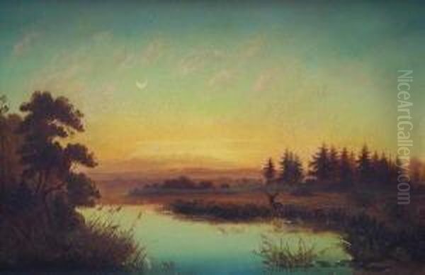 Sonnenuntergang Im Murnauer Moor Oil Painting by Anton Georg Zwengauer