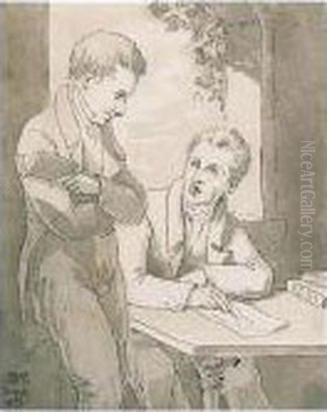 Portrait Of The Artist And His 
Friend, William Jackson Of Exeter; Portrait Of William Jackson With 
Fanny And Elizabeth, Daughters Of John White Abbott Oil Painting by John White Abbott