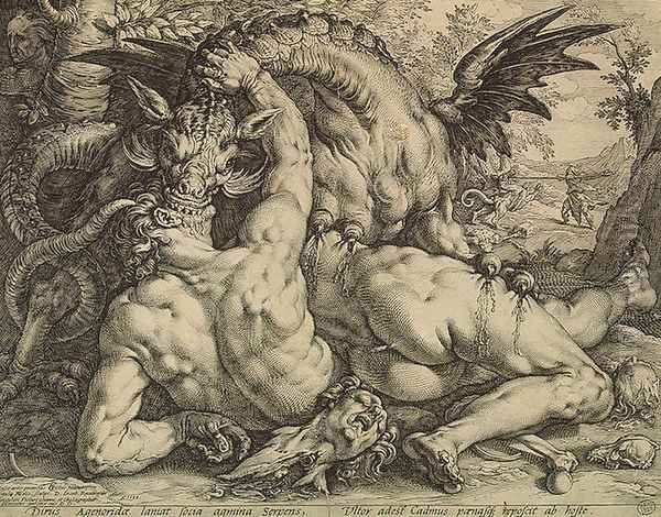 Dragon Devouring the Companions of Cadmus Oil Painting by Hendrick Goltzius