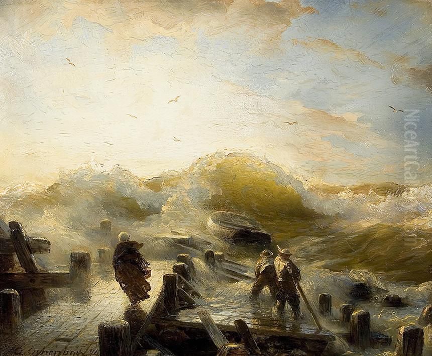 Sturmabend An Der Mole Oil Painting by Andreas Achenbach