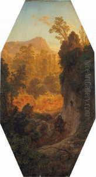 Und Schirmer, Johann Wilhelm 
Zwei Sudliche Landschaften. 1. Sudliche Gebirgslandschaft Mit Einer 
Eselreiterin. Signiert Unten Rechts: A. Achenbach. Ol Auf Leinwand, Auf Oil Painting by Andreas Achenbach
