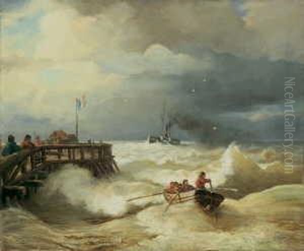 Das Lotsenboot. Signiert Und 
Datiert Unten Mitte: A. Achenbach/88. Ol Auf Leinwand. H 54,5; B 66 Cm. Oil Painting by Andreas Achenbach