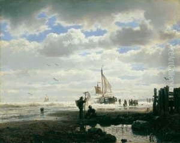 Fischer Am Strand. Signiert Und 
Datiert Unten Links: A. Achenbach/1859. Ol Auf Leinwand. H 31,5; B 39,5 
Cm. Provenienz: Galerie Paffrath, Dusseldorf; Rheinische Privatsammlung.
 Andreas Achenbach War Der Erfolgreichste Dusseldorfer Landschaftsmaler  Oil Painting by Andreas Achenbach