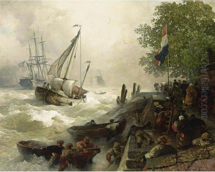 Return To Harbour In Rough Seas Oil Painting by Andreas Achenbach